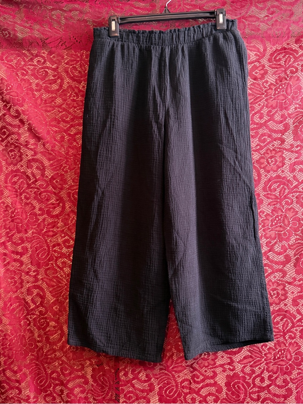 Jessica Simpson Black Double Gauze Wide Leg Crop Pants Medium